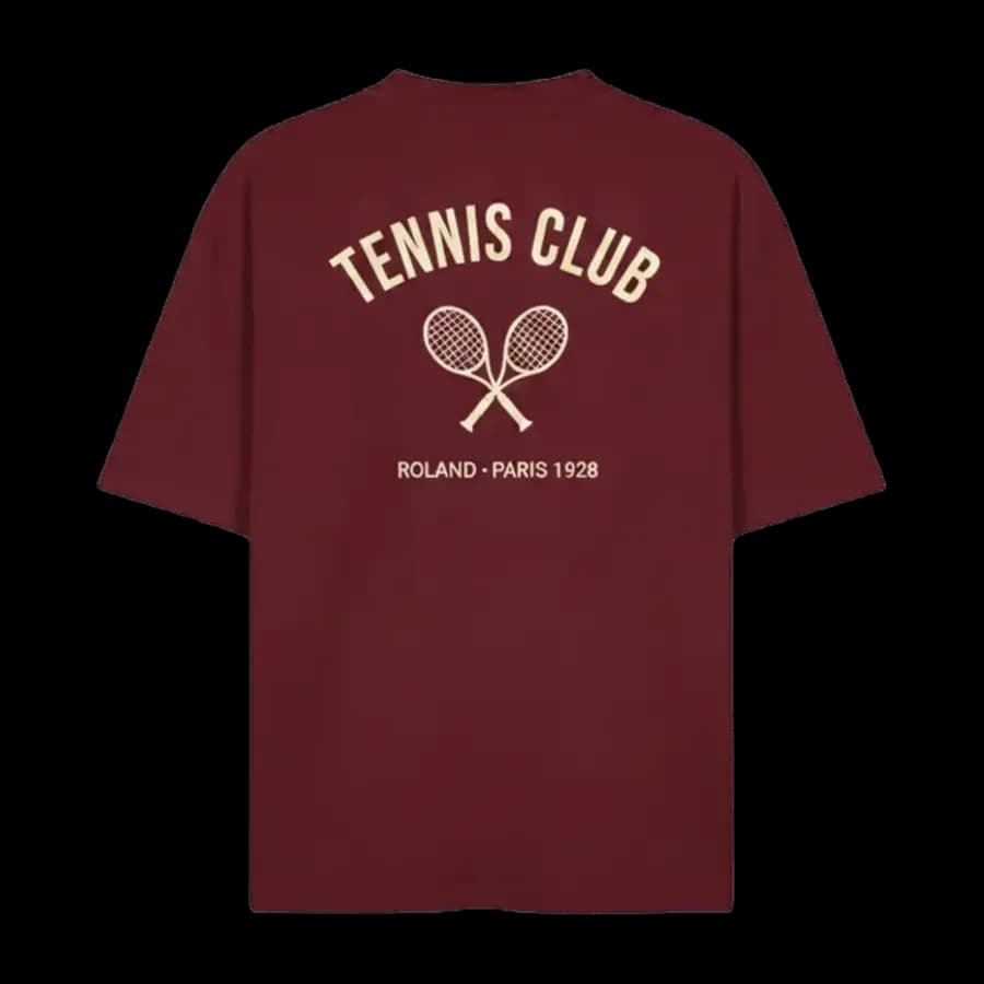 T-shirt bordeaux personnalisé, écusson Tennis Club imprimé au dos